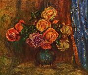 Pierre-Auguste Renoir Stilleben, Rosen vor Blauem Vorhang oil painting on canvas